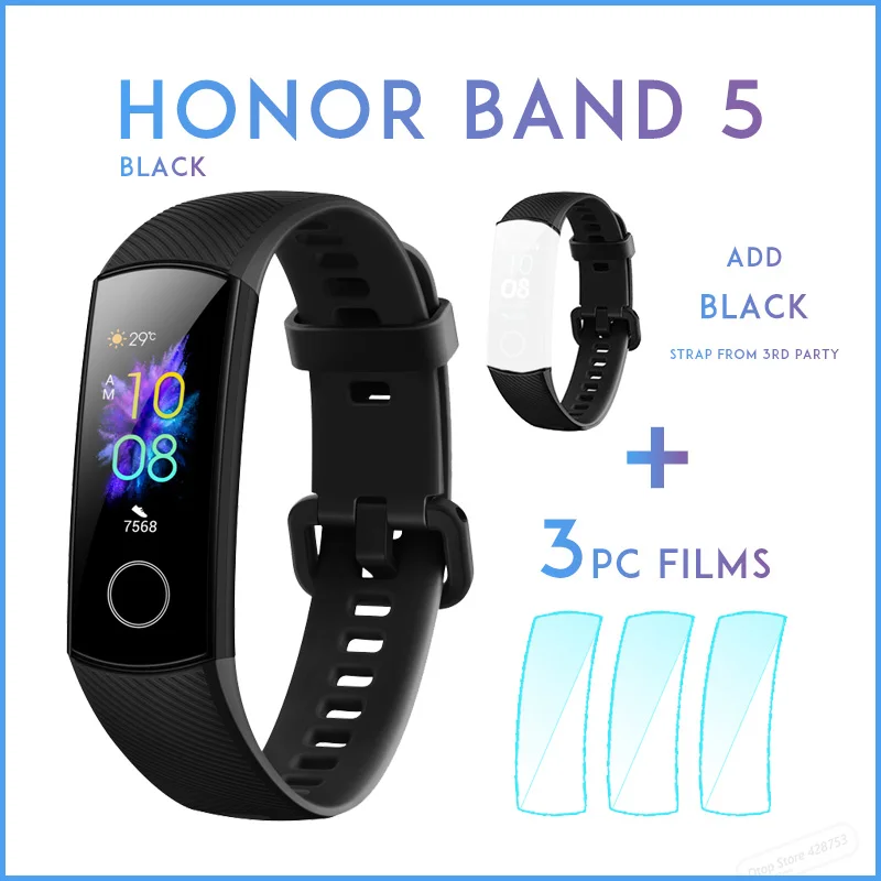 Умный Браслет huawei Honor Band 5, Оксиметр, волшебный цвет, сенсорный экран, для плавания, для обнаружения сердечного ритма, сна, сна - Цвет: black add BLK strap