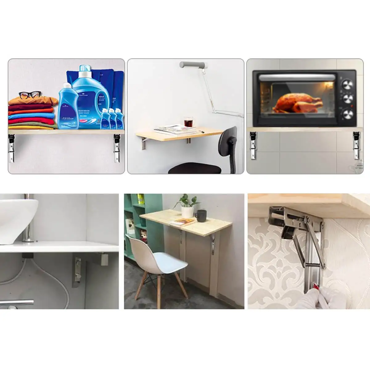 접이식 스탠드 테이블 선반 지원을위한 2PCS 스테인레스 스틸 브래킷 벽걸이 형 상품 선반 Mesa De Pared Plegable 책장