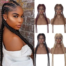 Benehair 35Inch Braided Lace Front Wigs Synthetic Box Braids Wig For Black Women Afro Wigs African American Style Lace Frontal