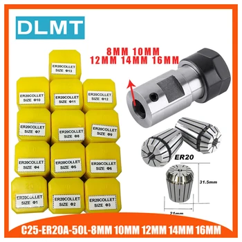 

ER20 Collet Chuck 13PCS C25 ER20 Motor Shaft Extension Rod Spindle Collet Lathe Tools Holder Inner 8MM 10MM 12MM 14MM 16MM