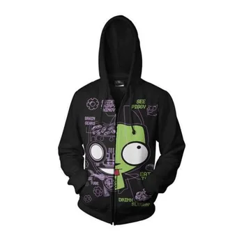 

3D Print Anime Invader Zim Hoodie Sweatshirt Zim Cosplay Costume Jacket Coats Men and Women New