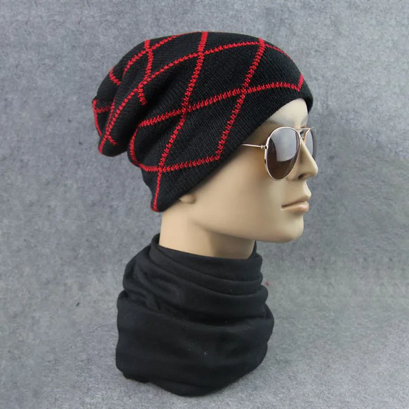 Red Black Geebro клетчатые мешковатые уличные шапки мужские шапки унисекс модные шлепки шапочки вязаные зимние теплые шапки для женщин повседневные - Цвет: Red Black