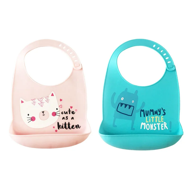 New Soft Silicone Bibs Light Waterproof Small Size 18*27cm Baby Cute Cartoon Feeding Saliva Towel Newborn Adjustable Bib |