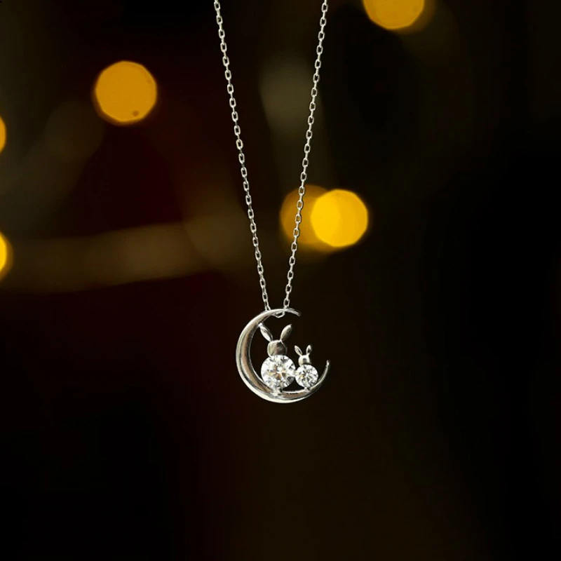 

Original Design Silver Moon Rabbit Necklace 925 AAA Zircon Handmade Short Necklace For Women Students Fashion Jewelry