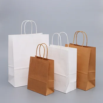 

10PCS White Brown Paper Shopping Bags with Handles Paper Bag Gift Bags Kraft Bags for Baby Shower Party Wedding DIY Craft Bags