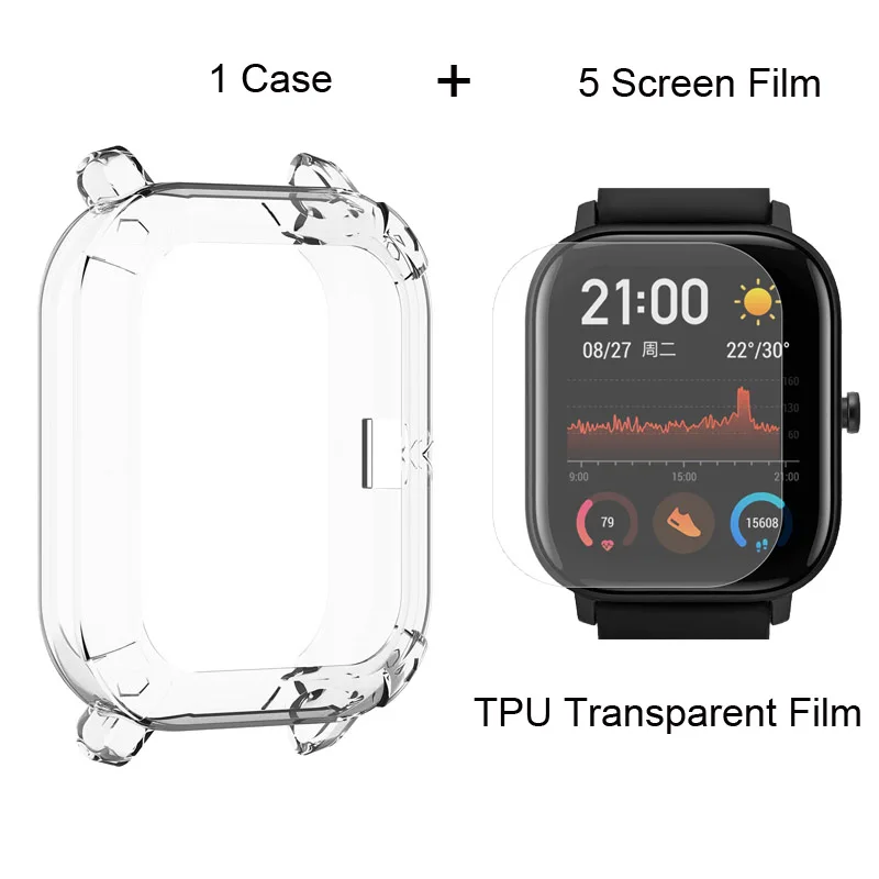 Защитная пленка для экрана Amazfit GTS, чехол для Xiaomi Huami Amazfit GTS, защитная пленка для браслета, ремешок для часов, защитный чехол s - Цвет: Transparent