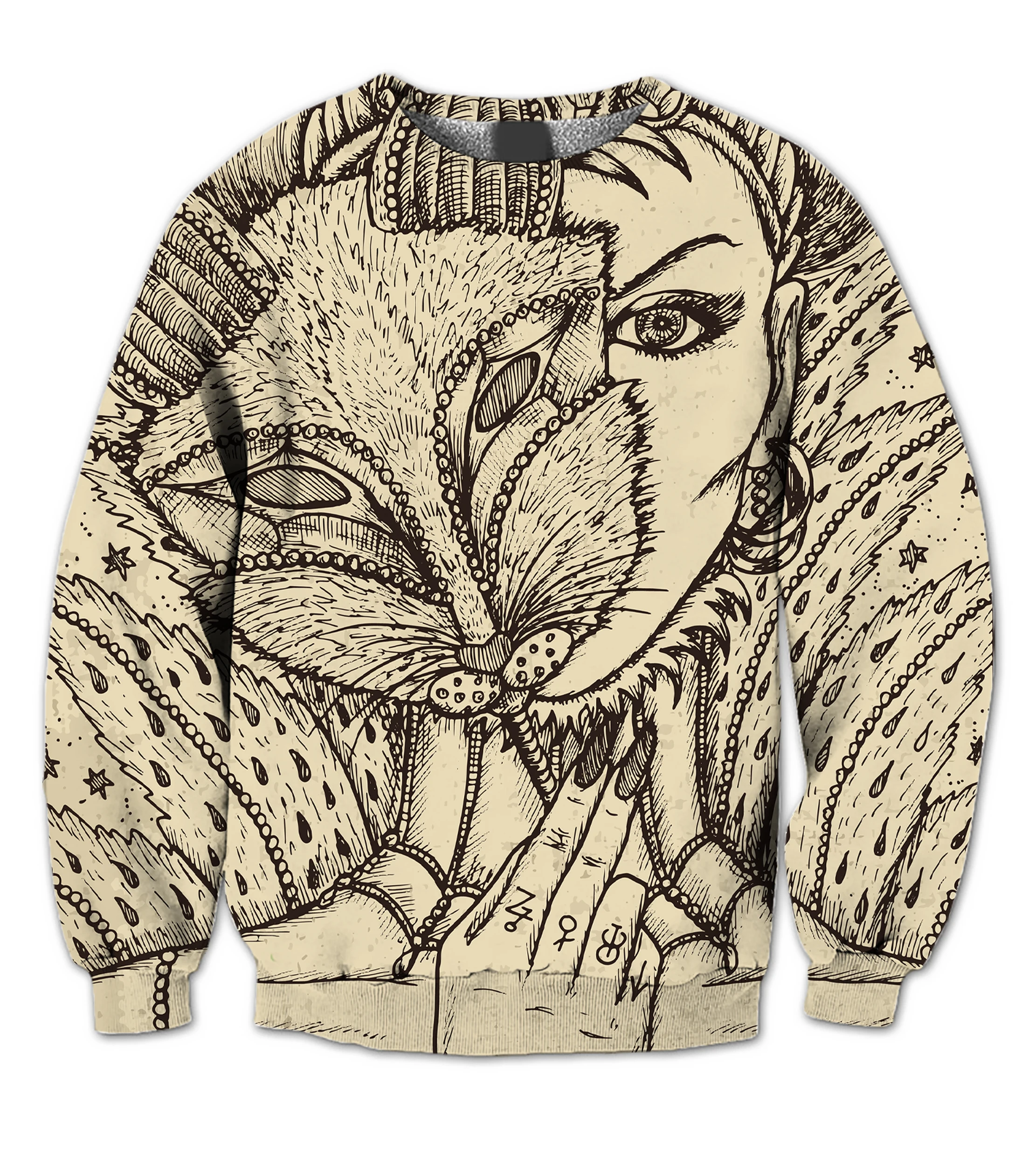 

REAL American US SIZE Fox. Mystic Lenormand oracle tarot Sublimation Print Plus Size Crew Neck Sweatshirt