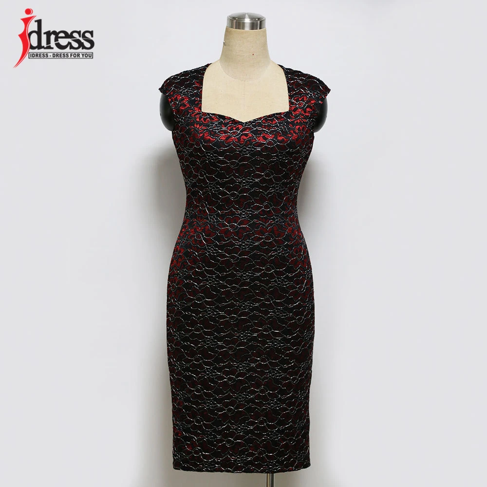 IDress Women Fashion 2020 Summer Sexy Sleeveless Bodycon Dress Ladies Lace Embroidery Knee Length Elegant Office Dress Vestidos (5)