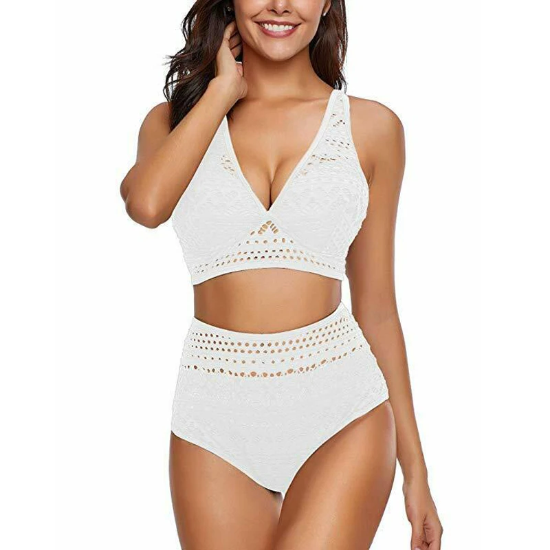 Women Fashion Sexy High Waist Hollow Out Lace Bikini Solid Deep V Neck Push Up Padded Swimsuit Bathing Suit Beach Swimwear Women Fashion Sexy High Waist Hollow Out Lace Bikini Solid Deep V Neck Push Up Padded Swimsuit Bathing Suit Beach Swimwear