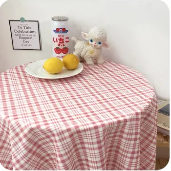 

Plaid Round Tablecloth Multicolor Tea Table Cover Picnic Cloth Shooting Background Cloth Red Table Decor Waterproof Oilproof
