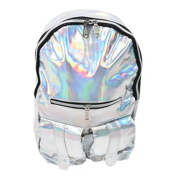 

ASDS-Women HOLOGRAPHIC Gammaray Hologram Backpack Shoulder Bag School Travel Handbag Colors:Silver