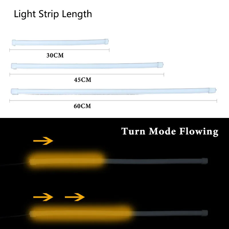 2x30/45/60 см дневные ходовые огни белый желтый течет гибкие течет светодиодный трубки Стиль сигнала поворота Стоп-сигнал дневные ходовые огни светильник трубки авто