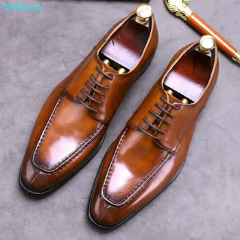 

QYFCIOUFU Black Khaki Classic Men Dress Shoes Wing-tip Derby Genuine Cow Leather Elegant Suit Business Formal Oxfords
