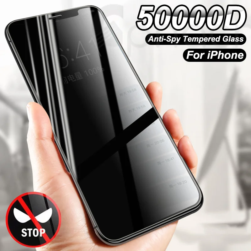 Закаленное антишпионское стекло 50000D для iPhone X XR XS 12 11 Pro Max Защита экрана 8 7 6 6S Plus 5S SE