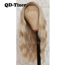 QD-Tizer 13*4 водяная волна синтетические волосы Ombre Цвет бесклеевые синтетические термостойкие синтетические парики с волосами младенца