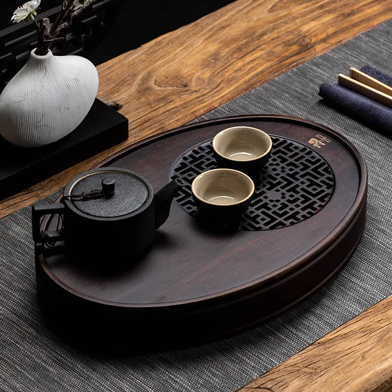 Mini bandeja de té chino de bambú marrón juego de mesa pequeña de té gongfu con caja de almacenamiento de agua tipo depósito Bandeja japonesa para servir té de 29,2 cm 
