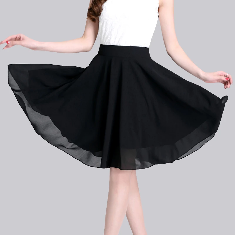 Women Chiffon Skirt Summer Thin Solid All-match Skirts Womens Saias Midi Faldas Vintage Women Midi Skirt XS-6XL