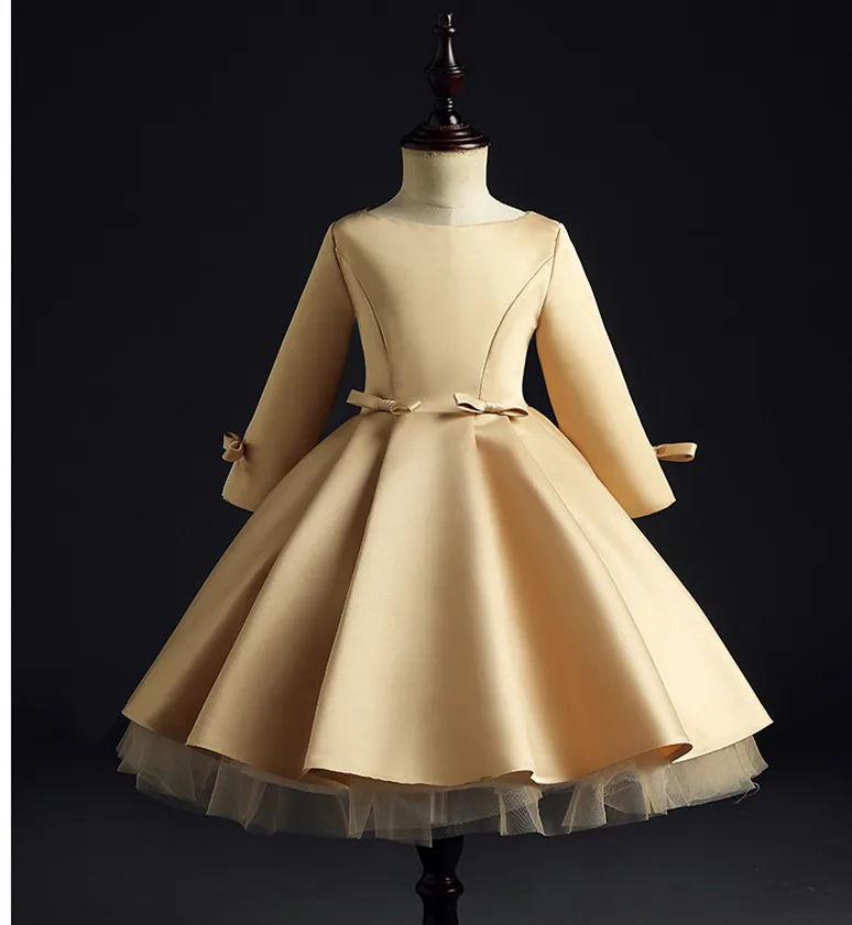 Кружевное платье для девочек цвета шампанского вечерние платья принцессы с длинными рукавами для девочек, платья с цветочным узором для девочек на свадьбу, детское платье для первого причастия