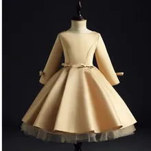 Кружевное платье для девочек цвета шампанского вечерние платья принцессы с длинными рукавами для девочек, платья с цветочным узором для девочек на свадьбу, детское платье для первого причастия