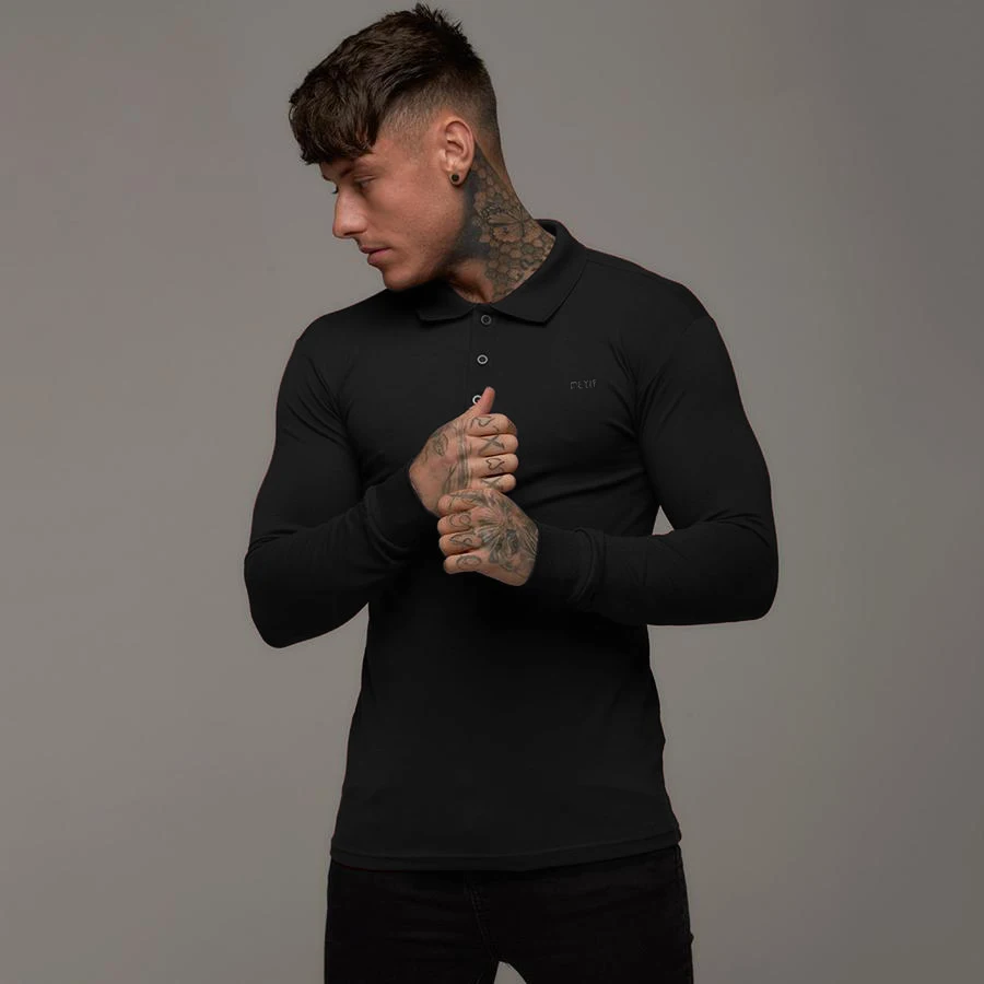 Men Fashion Polo Shirt Casual Polo Shirt Sweatshirts Leisure Brand Mens Slim Fit Long Sleeve Tops