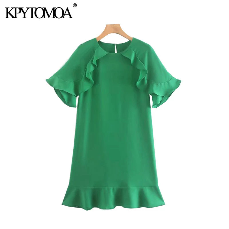 KPYTOMOA Women Fashion Ruffles Solid Mini Dress Women Vintage O Neck Short Sleeve Female Dresses Vestidos Mujer KPYTOMOA Women Fashion Ruffles Solid Mini Dress Women Vintage O Neck Short Sleeve Female Dresses Vestidos Mujer