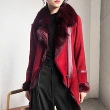 rf2034 Women Genuine Leather Jacket Real Fox Fur Collar Sheepskin Jacket Women Shearling Coat Real Leather Jacket