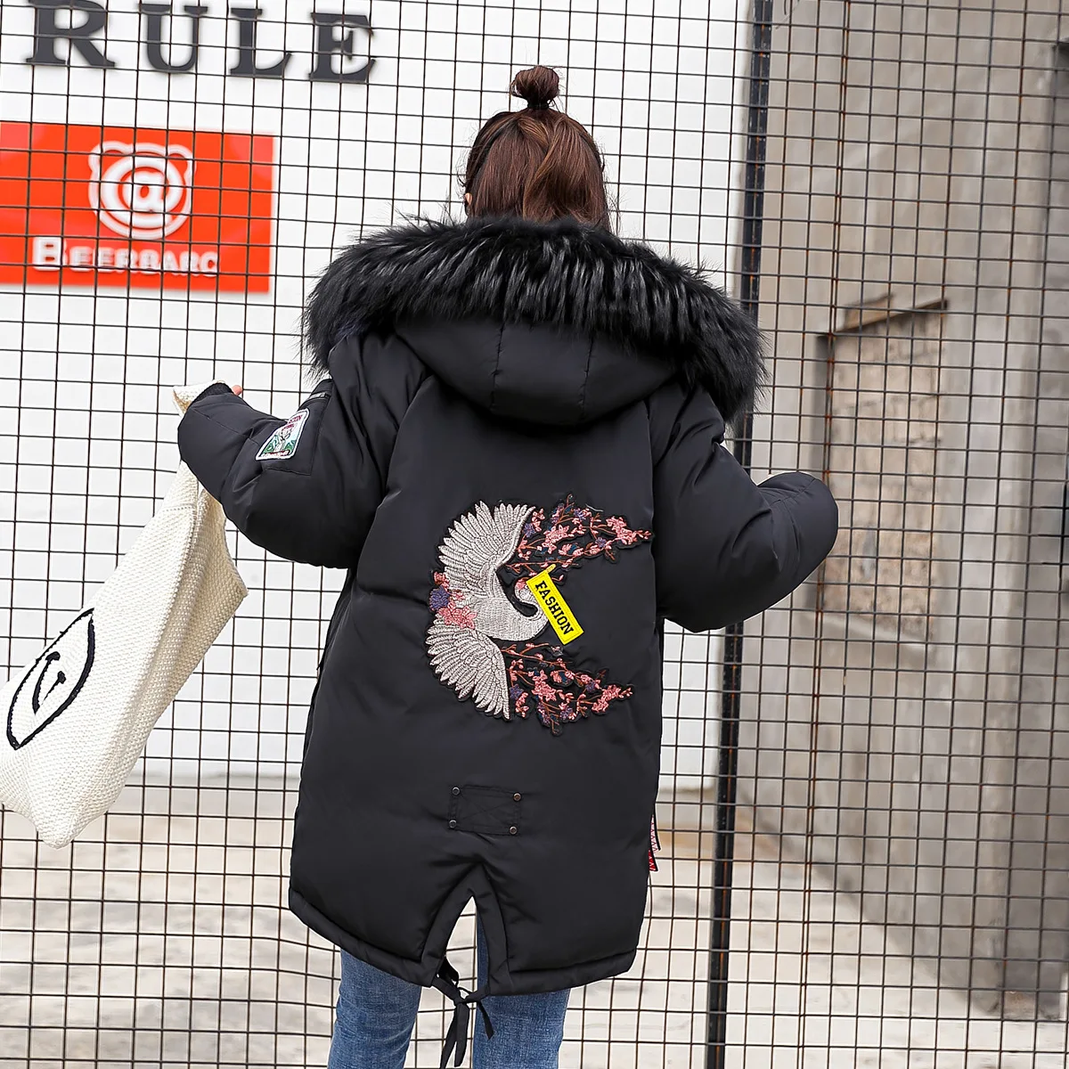

2018 Winter New Style Cotton-padded Clothes Women's Mid-length Korean-style Hooded Large Fur Collar Thick Loose-Fit WOMEN'S Cott