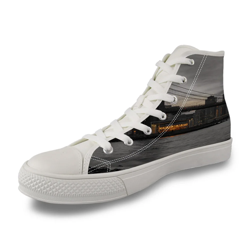 

Brooklyn Bridge Lighting Architecture Urban Landscape High Top White Canvas Vulcanized Breathable Shoes