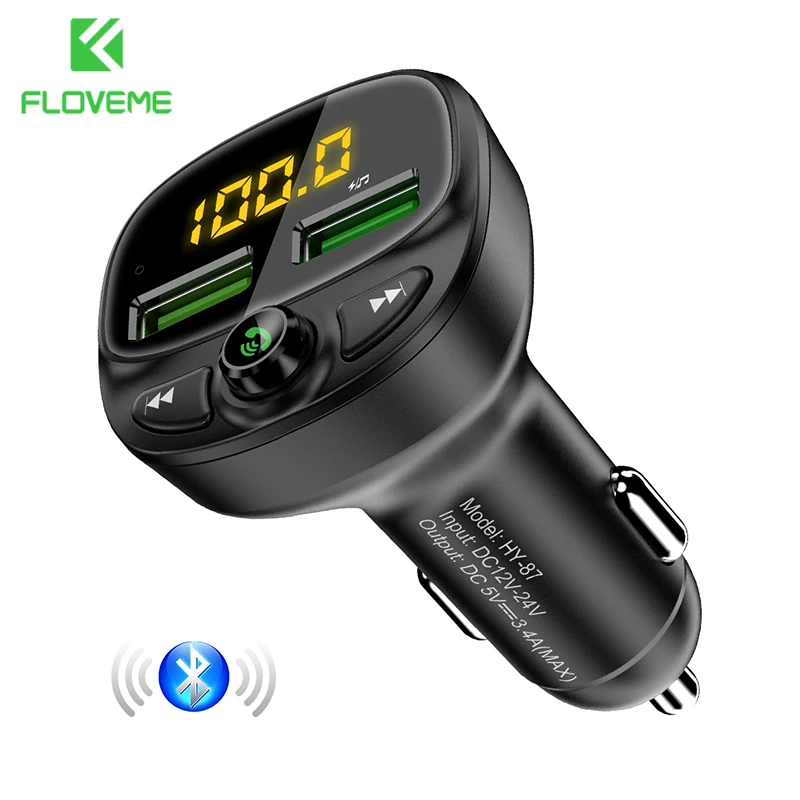 FLOVEME Dual USB Car Phone Charger Bluetooth 5.0 MP3 Player Fast Charging For iPhone 8 Samsung TF Card Support Car USB Charger - Тип штекера: black car charger