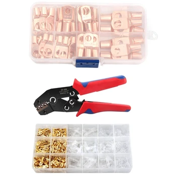 

1set Terminals Crimping Tool Kit Spade Connectors Crimper & 140PCS Copper Wire Ring Terminal Lug SC Battery