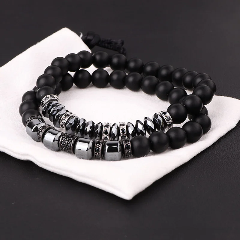 JARAVVI Natural Stone CZ Pave Charm Matte Onyx Elastic Beads Bracelet Set Men Jewelry Gift - Image 3