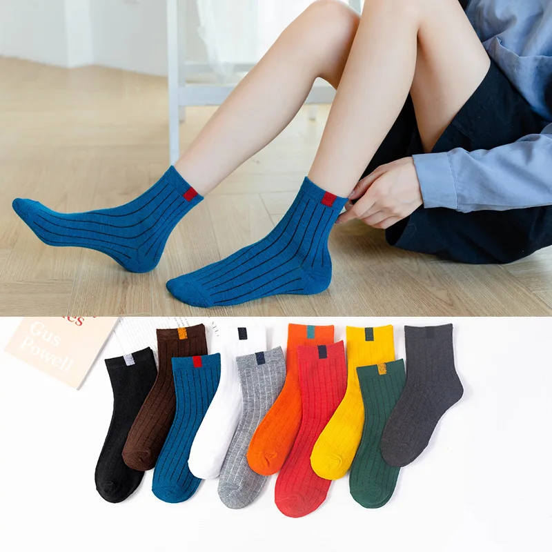 

10-Colour Fashion Women's Cotton Thick Soft Socks Winter Autumn Female Korean Middle Tube Striped Casual School Girls Sox