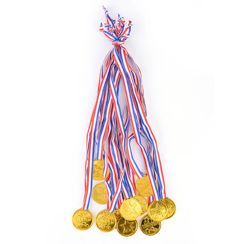 12pcs plastic gold medal children's game sports awards toy gold medal party supplies