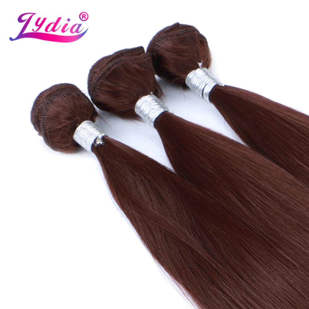 Pces com Loira do Fechamento Sintético do Pacote Reto de Seda de Lydia com Fechamento a Extensão Preta Natural do Cabelo de 3 Teceu Liso Polegada - 4 30 5 Tecer sintético