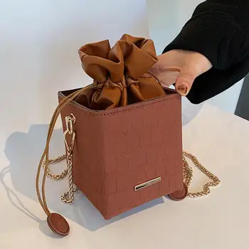 

Crocodile Pattern Mini Crossbody Bag 2020 New Quality Matte PU Leather Women's Designer Handbag Chain Shoulder Bucket Bag