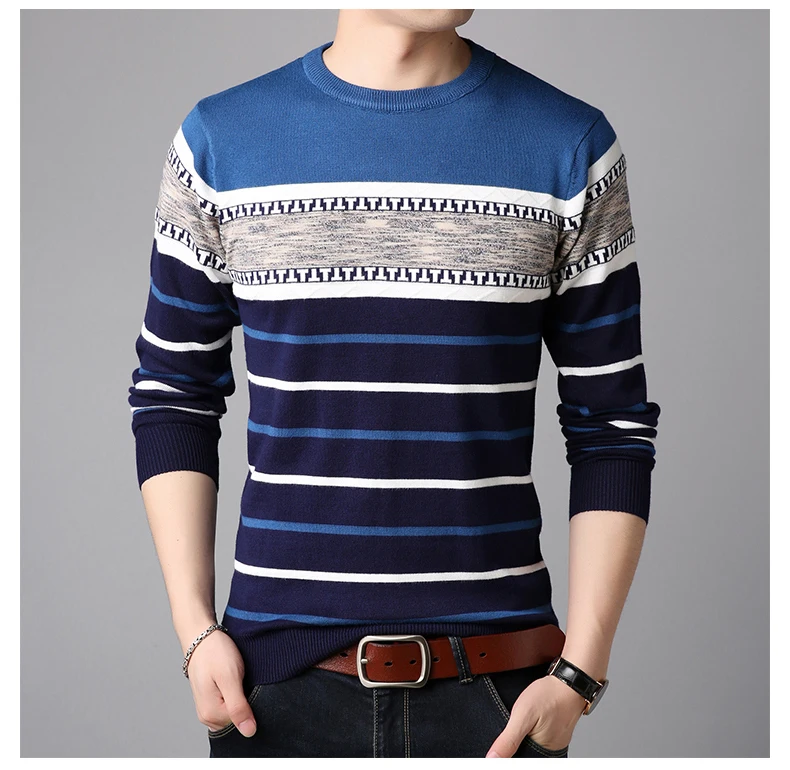 BROWON бренд-свитер осень зима теплый пуловер вязаный свитер приталенный свитер мужские полосатые вязаные свитера
