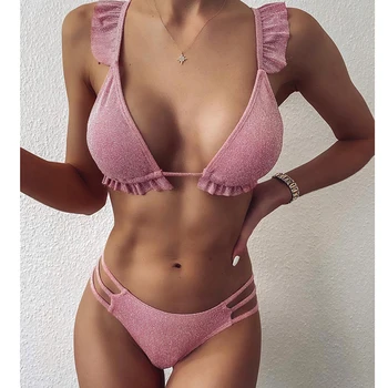 

Solid Color Women Sexy Bikini Sets Push Up Bandage Beachsuit Bathing Suits Ruffles Swimwear Beachwear 2020 Female Biquini Sets