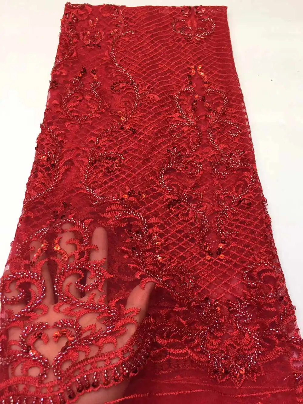 8 Африканская кружевная ткань высокого качества кружевная aso ebi сетчатая ткань вышитая полностью бисером нигерийский Швейцарский кружевной ткани 5 ярдов RG405 - Цвет: 8