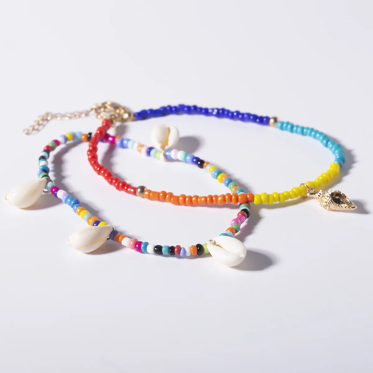 2pcs/set Bohemian Natural Sea Shell Beads Anklets for Women Coloful Bracelet On Leg Chain Anklet Summer Beach Foot Jewelry - Окраска металла: XRX0244