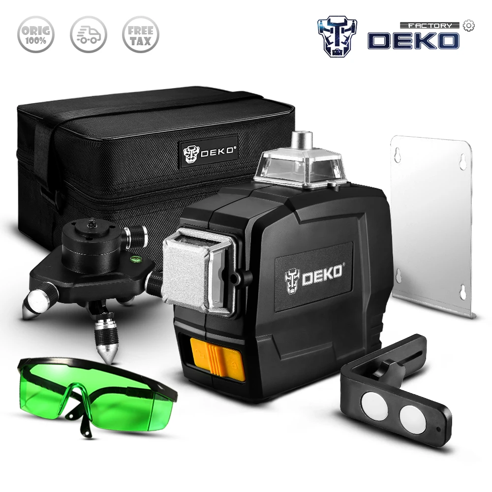 Factory Outlet DEKO DC Series Laser Level 12 Lines 3D Green Horizontal And Vertical Cross Lines With Auto Self Leveling|Laser Levels| - AliExpress
