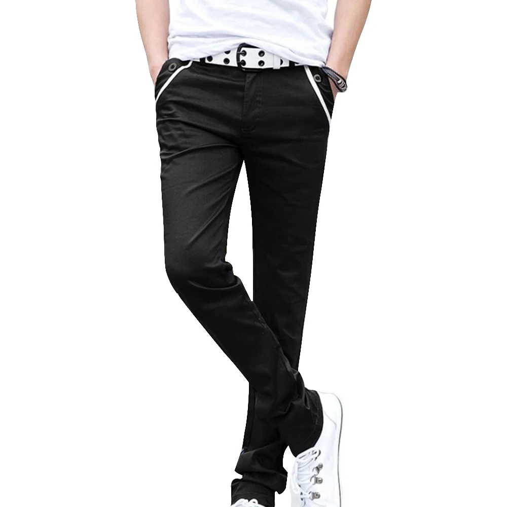 MoneRffi, новинка, мужские тонкие узкие брюки-карандаш, мужские бегуны, Корейская уличная одежда, повседневные длинные хлопковые одноцветные панталоны для мужчин - Цвет: Black