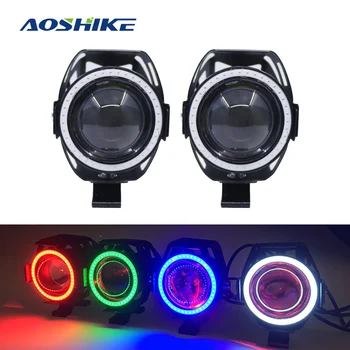 

AOSHIKE 125W U7 LED Motorcycle Angel Eyes Headlight Spotlights Auxiliary Bright LED Bicycle Lamp Accessories Car Work Fog Light