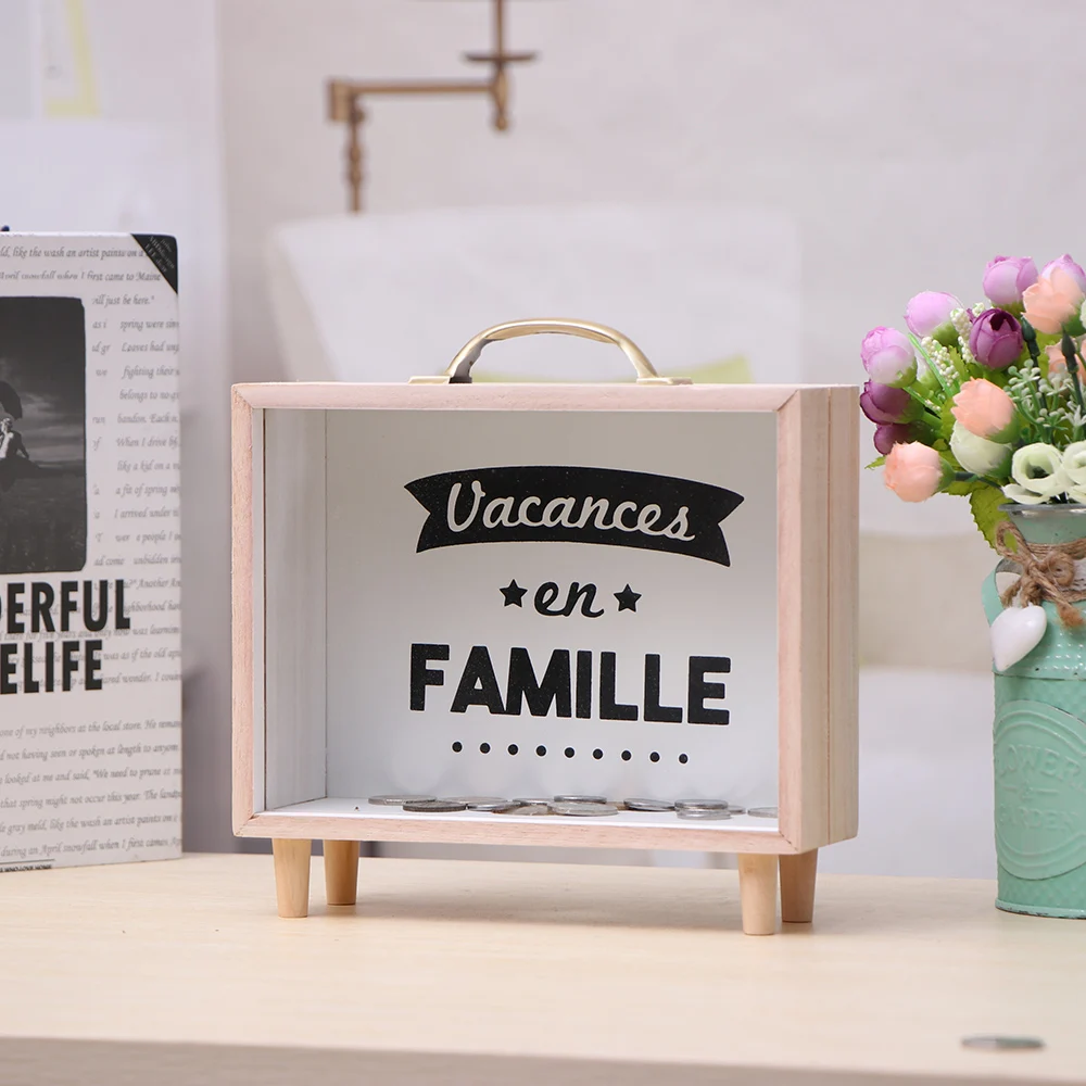 

Wooden Crafts Piggy Bank Container Home Transparent Letter Desktop Decorations Storage Money Box As Gift For Boys And Girls