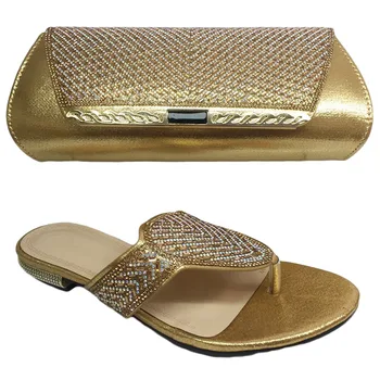 

New Arrival Decorated With Rhinestone Low Heels Shoes And Bag Set African Elegant Shoes And Bag To Match For Wedding BL375C