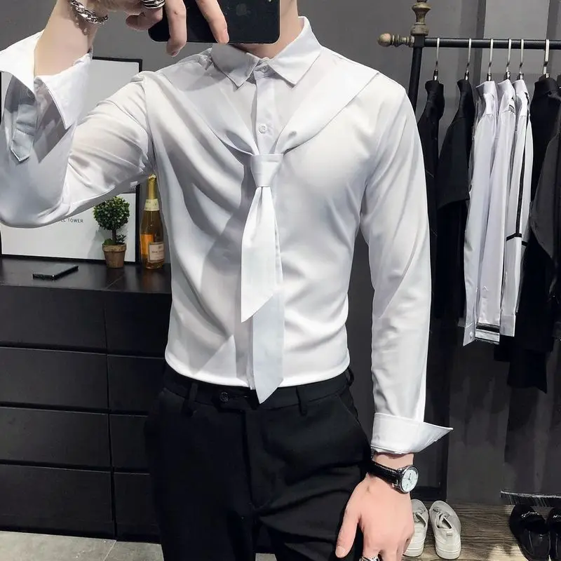 Solid Color Dress Shirt Men Korean 