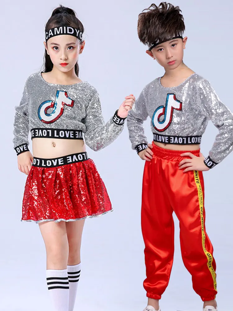 New Children Modern Jazz Dance Hip Hop Costume Boys Girls Sequined Cheerleading Performance Clothes Stage Wear