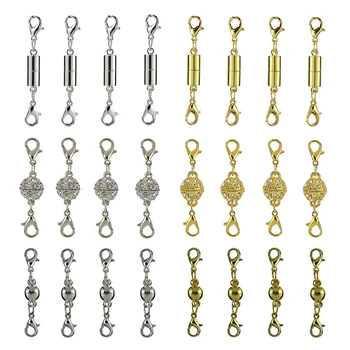 

24Pcs Rhinestone Ball Cuboid Magnetic Lobster Clasps Kit Bracelet Jewelry Making