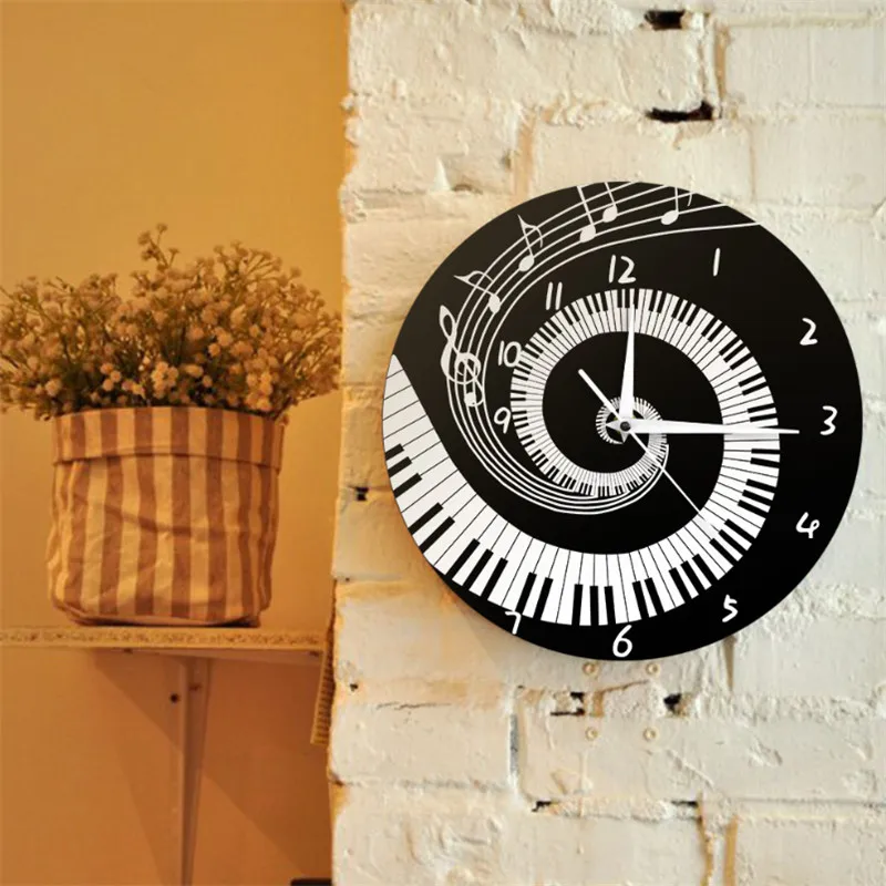 Элегантные черные и белые клавиши пианино настенные часы Музыка Примечания Музыка Клавиатура волна круглые Настенные часы подарок для любителей музыки Pianist