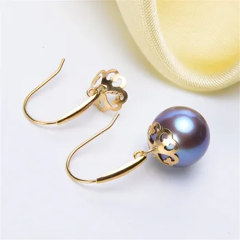 

G18K Gold Earring Hooks with Eyepin Bead Caps, Yellow Karat Gold Solid 18ct oro French Earwire Dangle Pearl Earrings