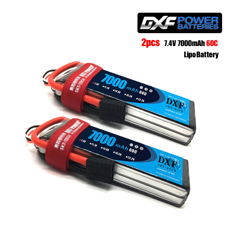 DXF 2PCS Battery lipo7.4V 7000mah 60C/11.1V 5200mah100C Hardcase /11.1V 2700mah 30C For Drone Helicopter 1/8 RC CAR